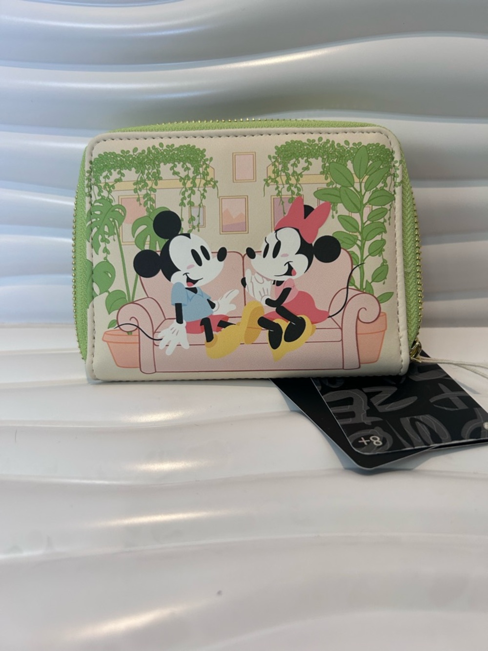 Loungefly Cream and Green Mickey & Minnie Couch Zip Wallet